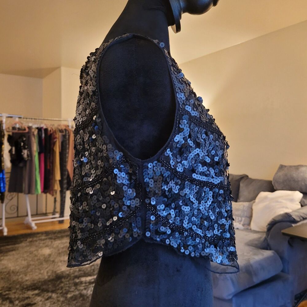 Say What Y2k Black Sequin Polyester Crop Top with Black Sequins In A Medium M - Picture 2 of 5